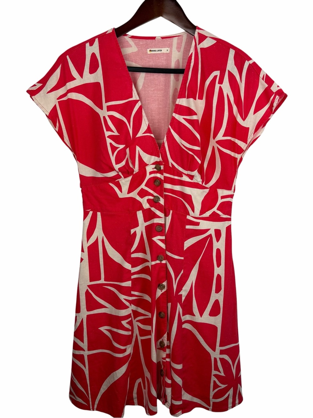 Marine Layer | Camila Red Off White Floral Button Mini Dress